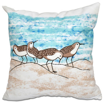 Sandpipers Animal Print Outdoor Pillow, Taupe And Beige, 20"x20"