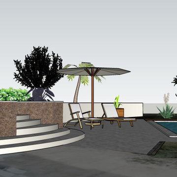 3D préparatoire d'un aménagement extérieur pour une piscine à Flayosc.