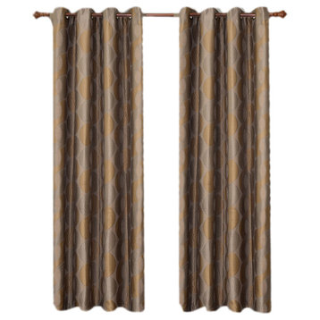 Savanna Jacquard Grommet Curtains, Set of 2, Gold, 104"x84"