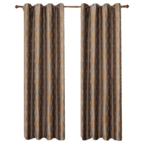 Savanna Jacquard Grommet Curtains, Set of 2, Gold, 104"x84"