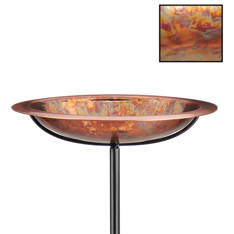 Pure Copper Bird Bath, Hand-Applied Fired Finish and Multipronged Garden Pole