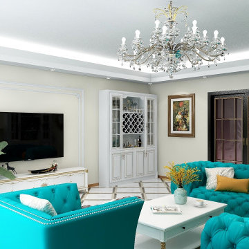 30 Sqm Living Room Interior Design in Classic French Style
