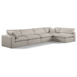 Meridian Furniture - Comfy Upholstered L-Shaped Modular Sectional, Beige, 5-Piece: 3 Armless Chair, 2 Corner Chair, Linen Textured Fabric - Give your space a whole new look with this beige Comfy linen textured fabric sectional. This handsome sectional fits nicely with other items in the Comfy collection and is a versatile seating option designed for adaptability, comfort and style. Wrapped in rich beige durable linen textured fabric upholstery, this sectional offers a plush embrace of overstuffed down feather cushions, carefully crafted to deliver the highest level of comfort. The perfect seat for creating an oasis for relaxation, this sectional has thick foam surrounding its frame for added support and coziness.
