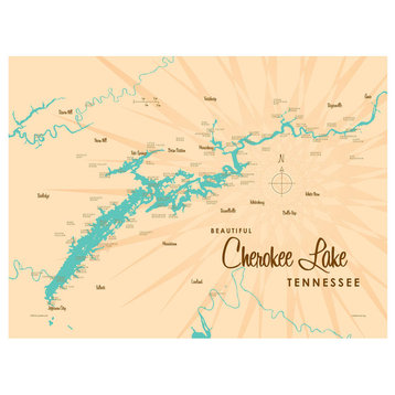 Lakebound Cherokee Lake Tennessee Map Art Print, 9"x12"