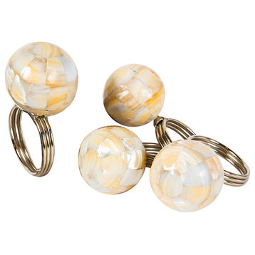 Mother of Pearl Elegant Ball Metal Napkin Rings, Set of 4