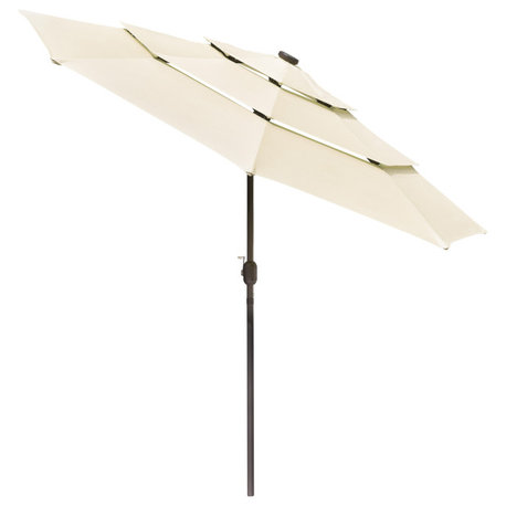 Yescom 10ft 3 Tier UV70+  LED Patio Umbrella with Crank Tilt Button Light
