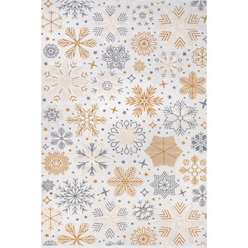 nuLOOM Eloide High-Low Snowflake Area Rug, White 5' x 8'