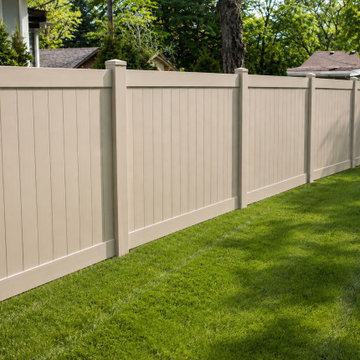 Tan Vinyl Privacy Fence Installation