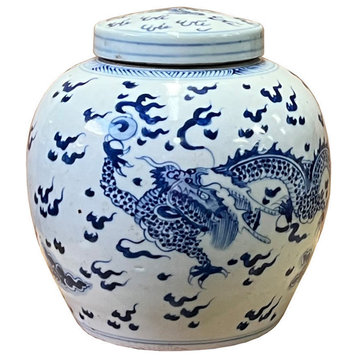 Chinese Hand-paint Dragon Blue White Porcelain Ginger Jar Hws2824