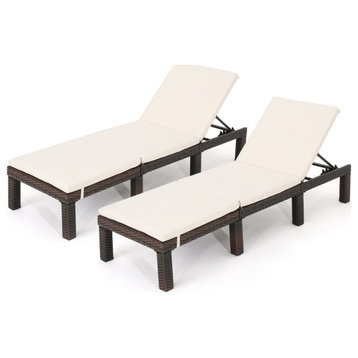GDF Studio Estrella Outdoor Wicker Chaise Lounge Chairs With Cushions, Set of 2