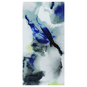 "Blue Splash" Abstract Wall Art Frameless Free Floating Tempered Art Glass