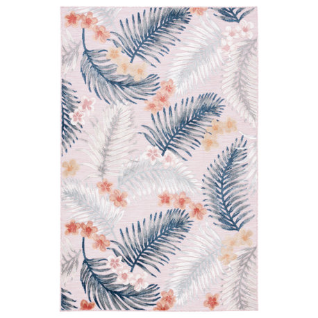 Safavieh Cabana Cbn451U Tropical, Floral/Country Rug, Pink/Gray, 5'1"x7'6"