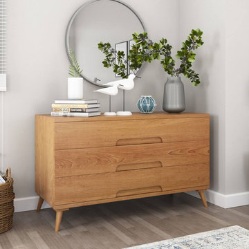 Avondale Teak Wood Scandi-Modern Dresser With 3 Drawers