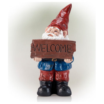 Alpine Welcome Sign Gnome Statue with Timer, 22"