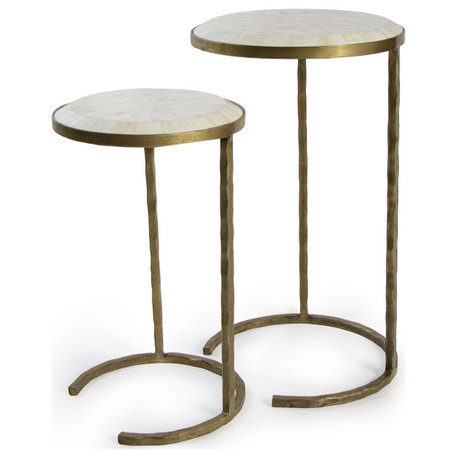 Bone Veneer Nesting Table, Brass, 2-Piece Set