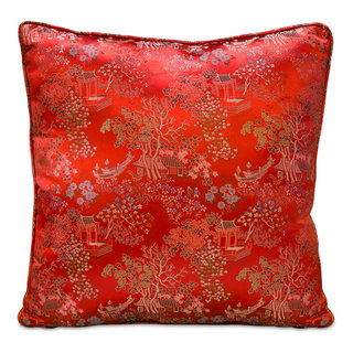 Silk Pillow, Scenery Design, Red - Asian - Decorative Pillows - by ...