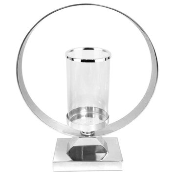 Hurricane Candle Holder on Metal Stand, Silver, Small