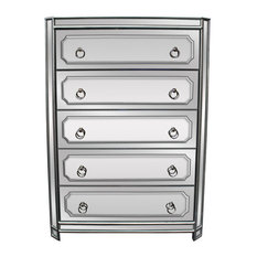 Mya Silver Mirrored 5-Drawer Chest With Ring Handles
