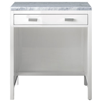 Addison 30" Freestanding Countertop Unit, Glossy White, 3CM Carrara Marble Top