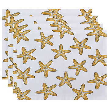 18"x14" Soft Starfish, Geometric Print Placemat, Gold, Set of 4