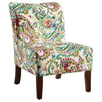 Linon Todd Curved Back Wood Upholstered Slipper Chair in Calypso Multi-Color
