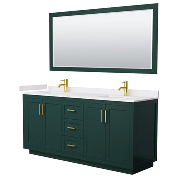 Miranda Green/Brushed Gold, 72" Double, Cultured Top, Square, 70" Mirror
