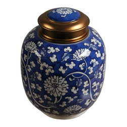 Oriental Handmade Blue White Porcelain Metal Lid Container Urn - Decorative Jars And Urns