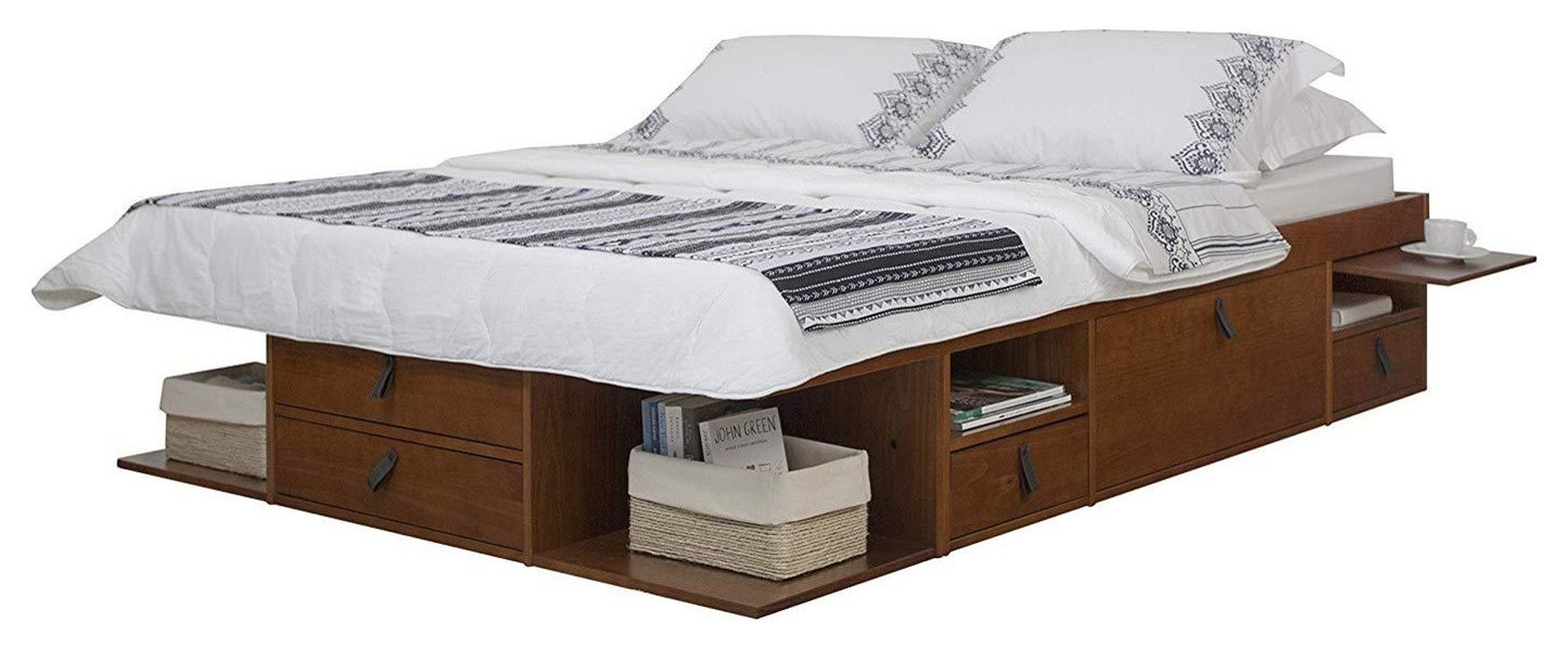 Memomad Bali Storage Platform Bed with Drawers (Queen Size, Caramel)