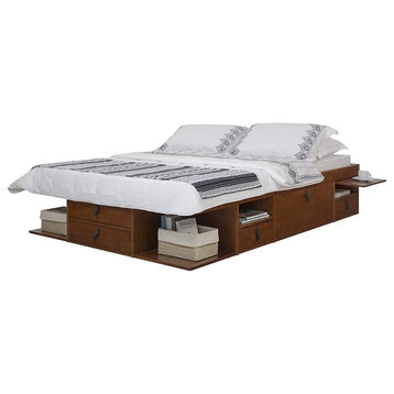 Memomad Bali Storage Platform Bed with Drawers (Queen Size, Caramel)