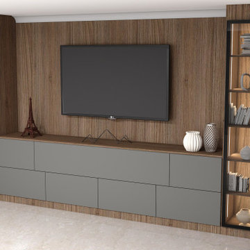 Floating Bookshelves Dust Grey TV Units in Walnut Supplied by Inspired Elements