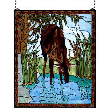 25W X 30H Deer Stained Glass Window