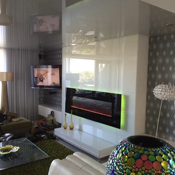 Modern fireplace with backlit colour LED