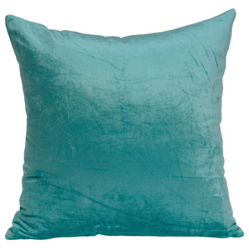 18" X 7" X 18" Transitional Aqua Solid Pillow Cover With Poly Insert