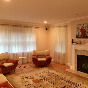 Sheer while ripple fold drapery with silver rail for living room!