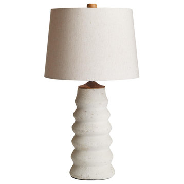 Ribbed Pitted Tapered Cream Off White Vintage Style Table Lamp Neutral Coastal