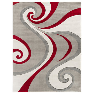 Red Swirls Hand-Carved Soft Living Room Modern Contemporary Area Rug, 5' X 7'