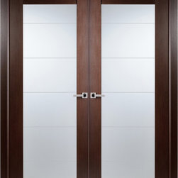 Contemporary African Wenge Interior Double Door Lined Frosted Glass - Interior Doors
