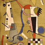 Kashmir Designs - Kandinsky Tapestry 3ft x 5ft  Green Airplane Abstract Wall Hanging Rug Wool - This modern accent wall art / tapestry / rug is hand embroidered by the finest artisans and design inspired by the works of Wassily Kandinsky. These wall art / tapestry / rugs can be used to decorate the walls of your homes or to spice up the decor.