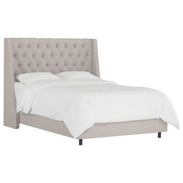 Wells Tufted Wingback Bed, Linen Putty, Queen