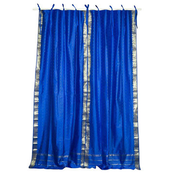 Lined-Island Blue Tie Top Sheer Sari Cafe Curtain Drape Panel-43W x 24L-Pair