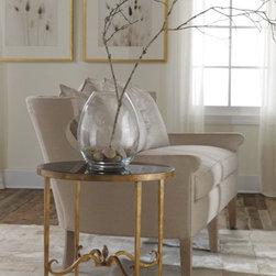 MH - Wrought and Gilded Round End Table w/ Black Glass - Products