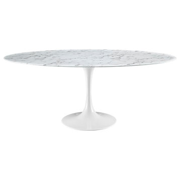 Modern Urban Contemporary Artificial Marble Dining Table, White Steel