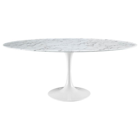 Modern Urban Contemporary Artificial Marble Dining Table, White Steel