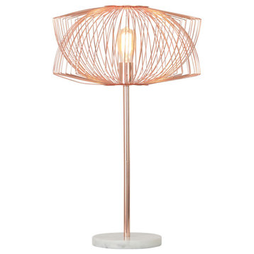 Metal 28" Table Lamp With Cage Shade, Rose Gold