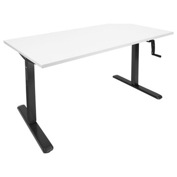 Hand Crank Sit-Stand Black Desk Frame with Wide White Tabletop by Mount-It!