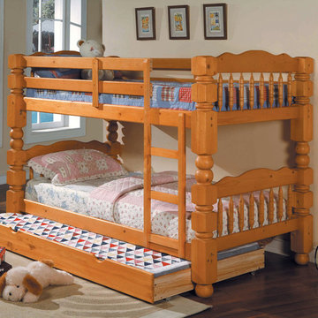 Benji Post Twin Bunk Bed with Trundle | Honey Oak