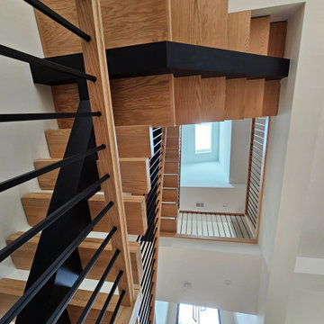 Project #124 | Contemporary Red Oak and Steel Staircase