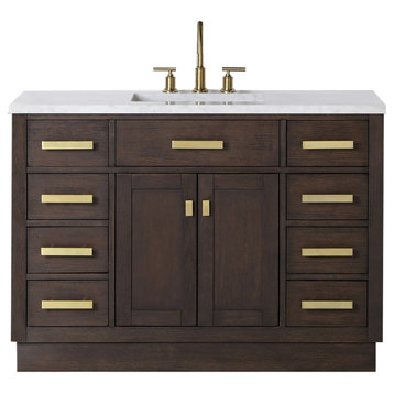 Chestnut 48" Bath Vanity, Brown Oak, Faucet, Satin Gold Hardware