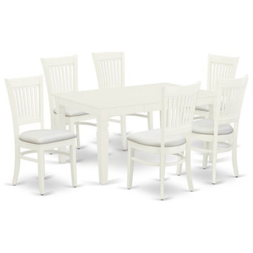 East West Furniture Weston 7-piece Dining Set with Cushion Seat in Linen White