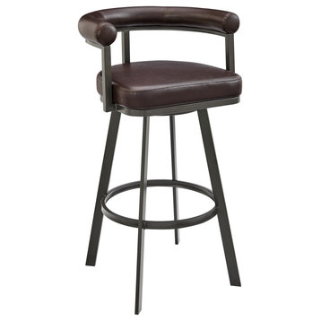Nolagam Swivel Bar Stool in Brown Metal with Brown Faux Leather